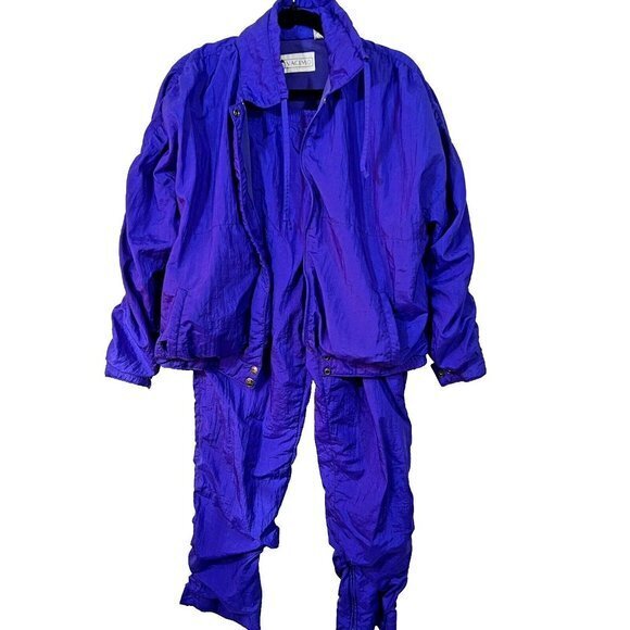 Vintage 80s Track Suit Womens Small Medium Blue Jacket Ruched Pants Puffy - Picture 1 of 14